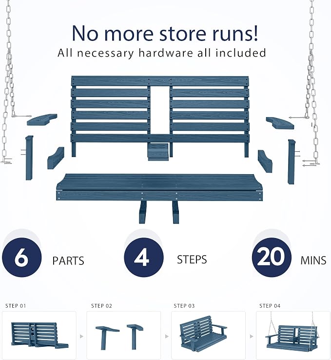KINGYES Outdoor Hanging Patio Swing Set of 2, 2 Seat Swing Chair - Image 5