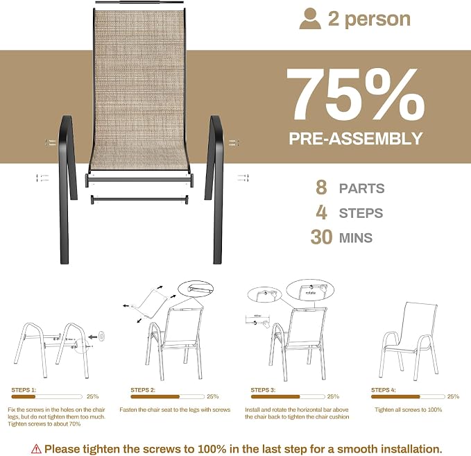 TLSUNNY Patio Chairs, Stackable Textilene Outdoor Dining Furniture - Image 4