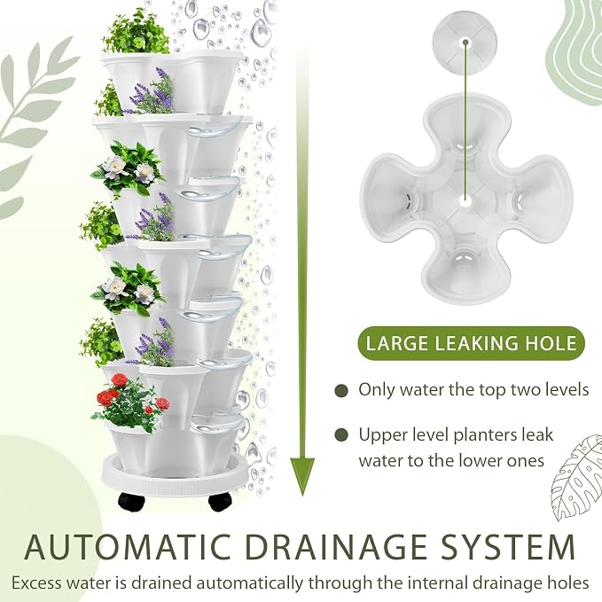 Umigy 2 Set of 7 Tier Vertical Planter Stackable Tower Planters Strawberry Herb - Image 5