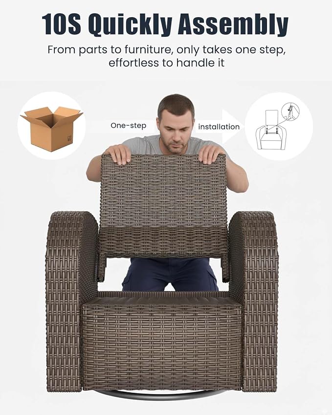 Outdoor Swivel Recliner Chair, All-Weather Wicker Reclining Patio Chair - Image 6