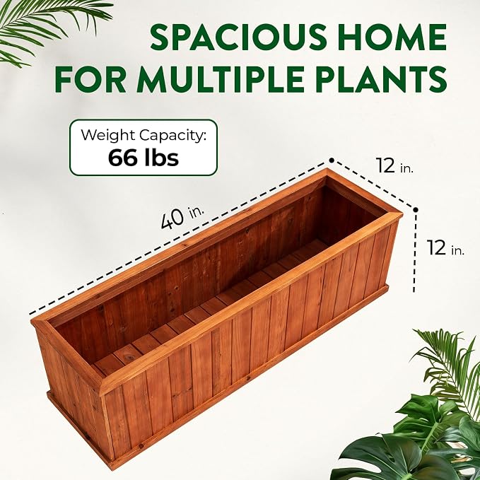 IDZO Wooden Window Box 40 in, Spacious Wooden Planter Boxes - Image 2