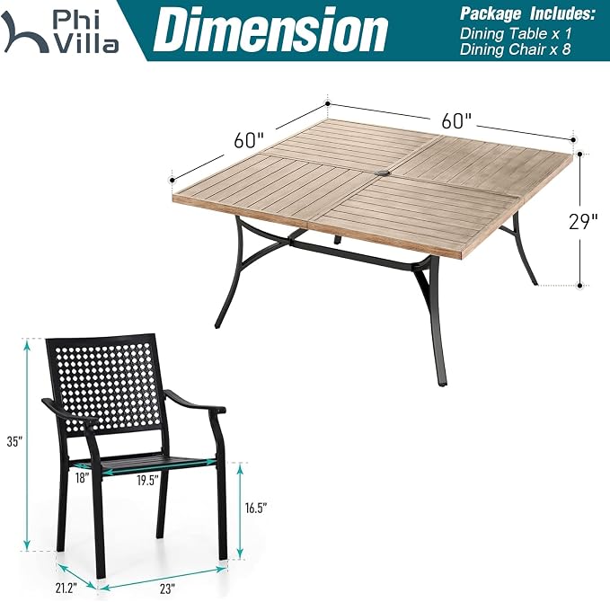 PHI VILLA 9 Pieces Outdoor Dining Set - Image 9