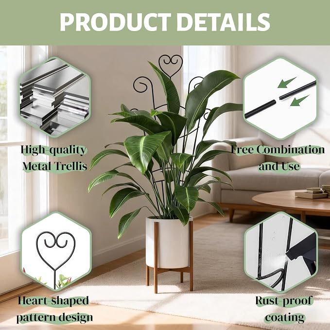 32.6'' Plant Trellis for Potted Climbing Plants Indoor, Rustproof Metal - Image 4
