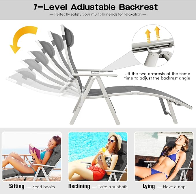 Giantex Chaise Lounge Chair for Outside, Pool Folding Reclining Beach Chair - Image 5