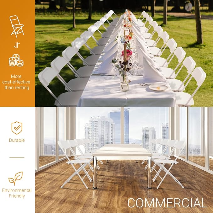 VINGLI 5 Pack White Plastic Folding Chair, Indoor Outdoor Portable Stackable - Image 6