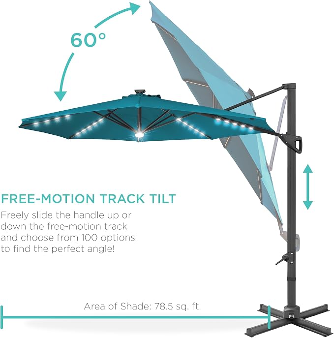 Best Choice Products 10ft Solar LED Cantilever Patio Umbrella, 360-Degree - Image 5