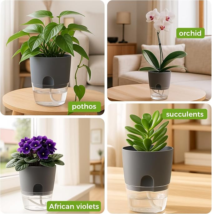 8 Pack Self Watering Pots for Indoor Plants, PlanterHoma 3.2 Inch Plant Pot - Image 9