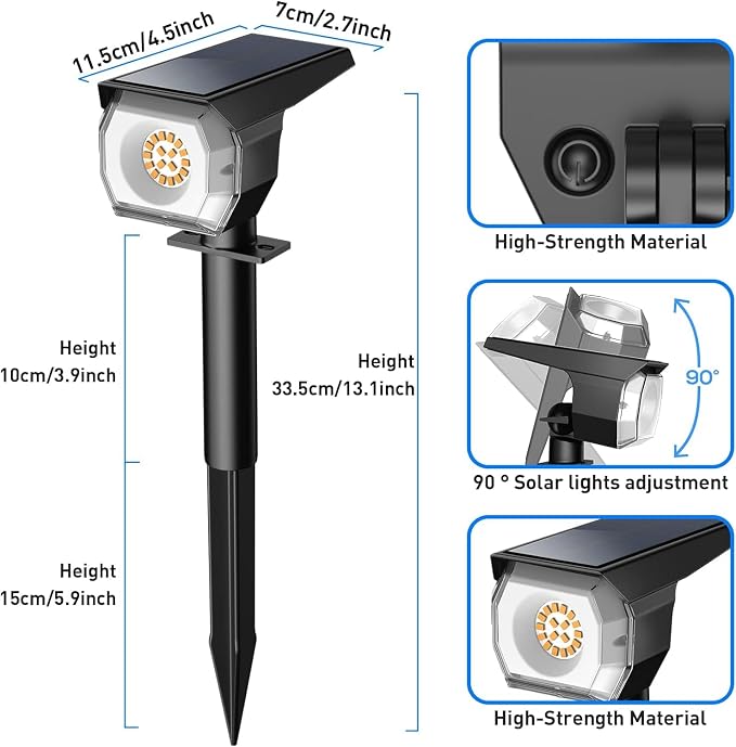 EIUIO Solar Outdoor Lights, 3 Lighting Modes Solar Spot Lights Outdoor - Image 2