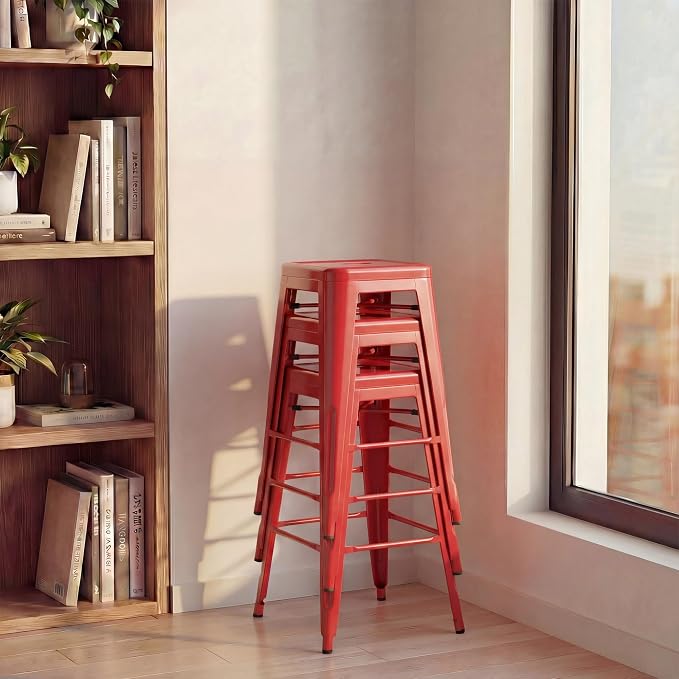 Shahoo 24 Inches Metal Bar Stools Counter Height Stackable Backless Stools - Image 7