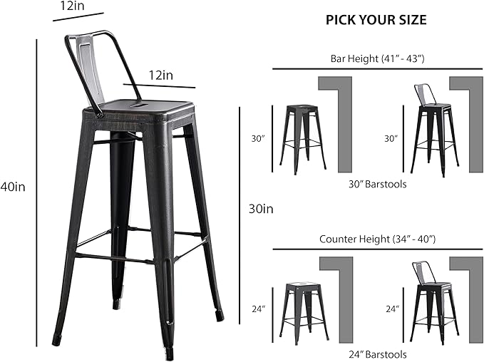 AC Pacific 30” Metal Barstool Set of 4 – Country Rustic Style - Image 3