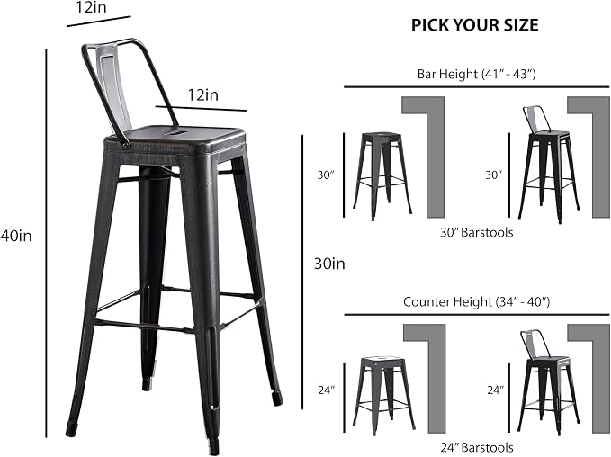AC Pacific 30” Metal Barstool Set of 2 – Country Rustic Style - Image 3