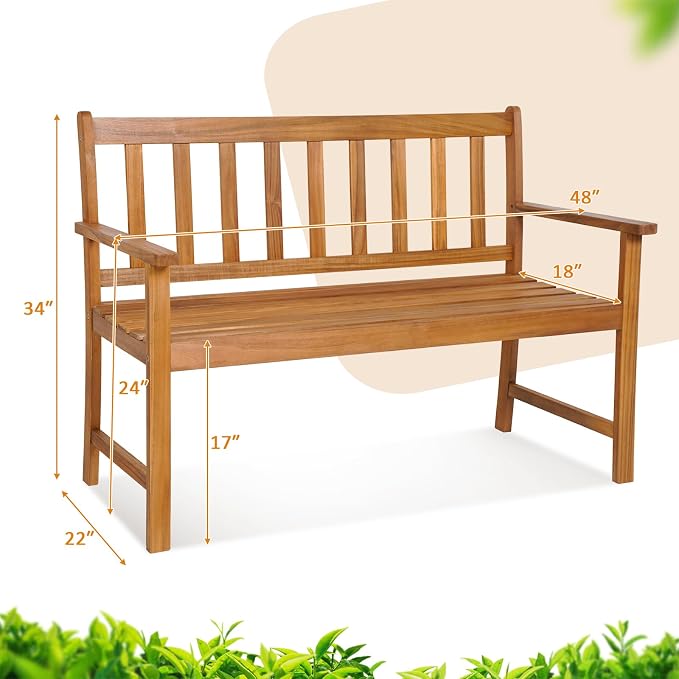 Tangkula Outdoor Acacia Wood Bench, 2-Person Garden Bench - Image 3