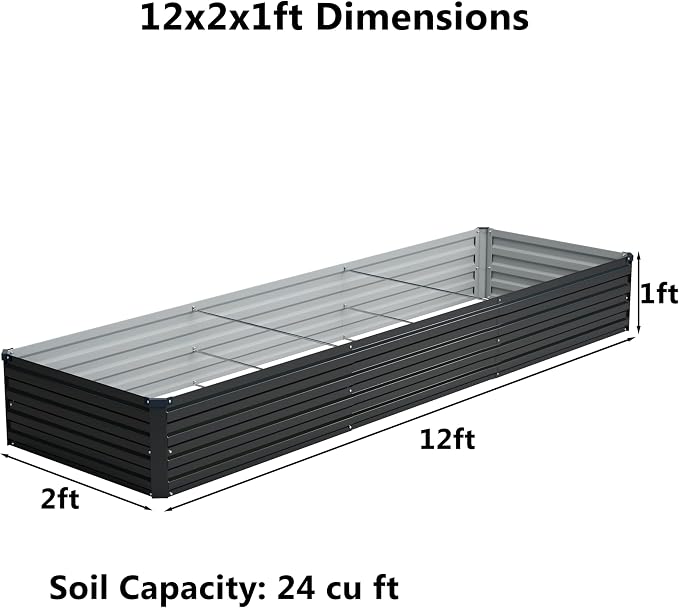 12x2x1 ft Galvanized Raised Garden Bed, Outdoor Planter Box Metal Patio Kit - Image 2