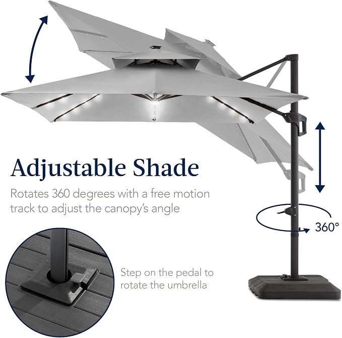 Best Choice Products 9x12ft LED Cantilever Patio Umbrella w/Base Included & - Image 5