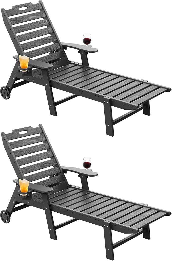 Carauci Lounge Chair Outdoor Set of 2, HDPE Chaise Lounge by Carauci