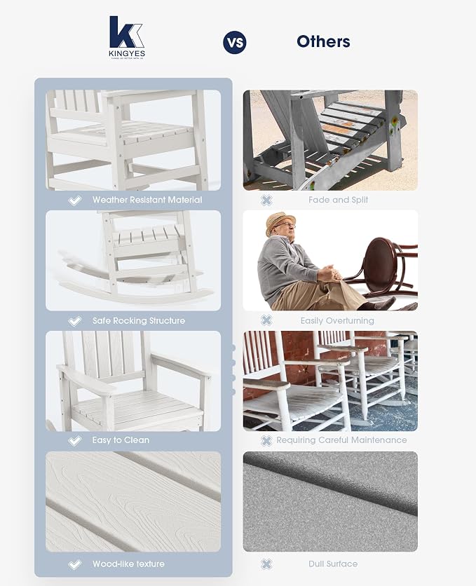 KINGYES HDPE Rocking Chairs Outdoor, Patio Rocking Chairs - Image 5
