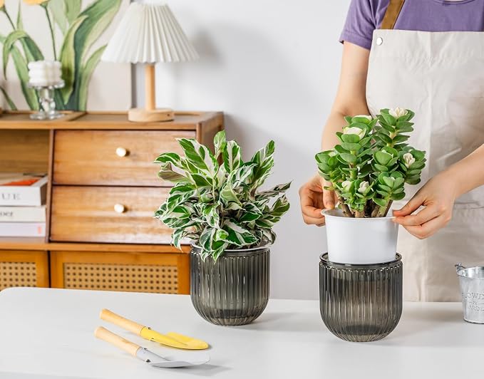 Melphoe Self Watering Pots for Indoor Plants Planter, 5.3 Inch 2 Pack Planters - Image 2