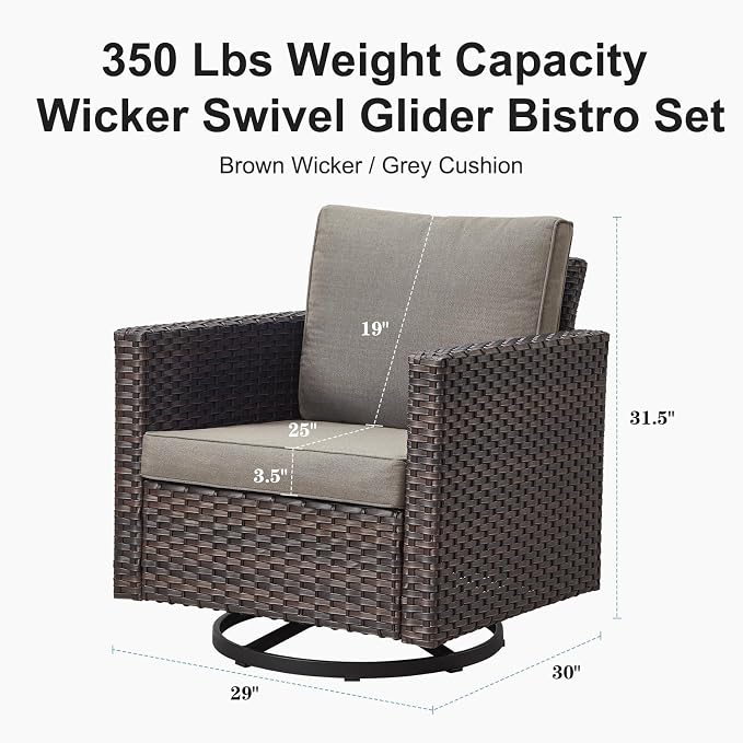 Belord Wicker Chairs Outdoor Bistro Set Oversize Patio Swivel Rocker, Rattan - Image 4