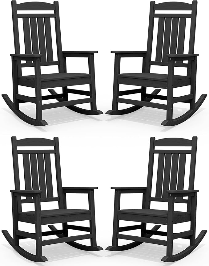 SERWALL HDPE Outdoor Rocking Chair Set of 4, Patio Rocking Chairs, All-Weather by SERWALL