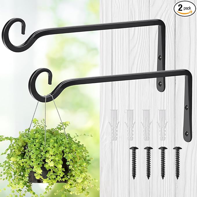 Metal Hanging Plant Hooks, 2 Pack 10 Inch Wall Hooks by MOWPOG