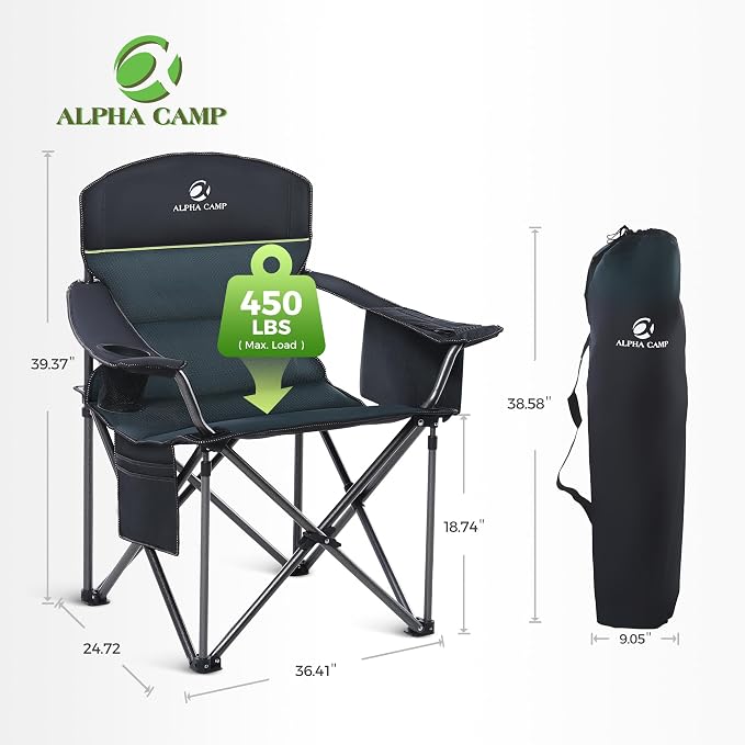 ALPHA CAMP Heavy Duty Camping Chair 500LBS Capacity, Oversized Folding Chair - Image 2
