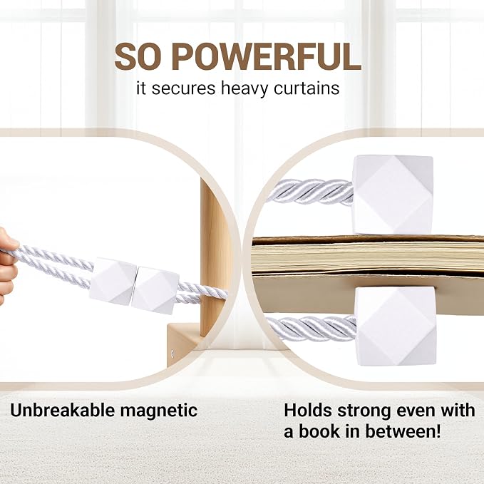 Hion Magnetic Curtain Tiebacks White 6 Pack, Curtain Tiebacks Buckles Holdbacks - Image 5