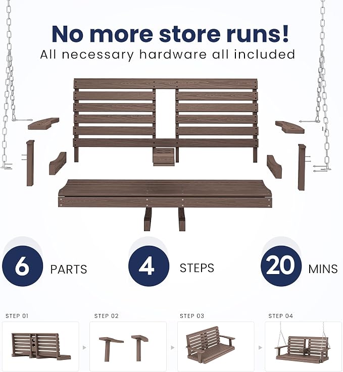 KINGYES Outdoor Hanging Porch Swing Set of 2, Waterproof Swing - Image 6