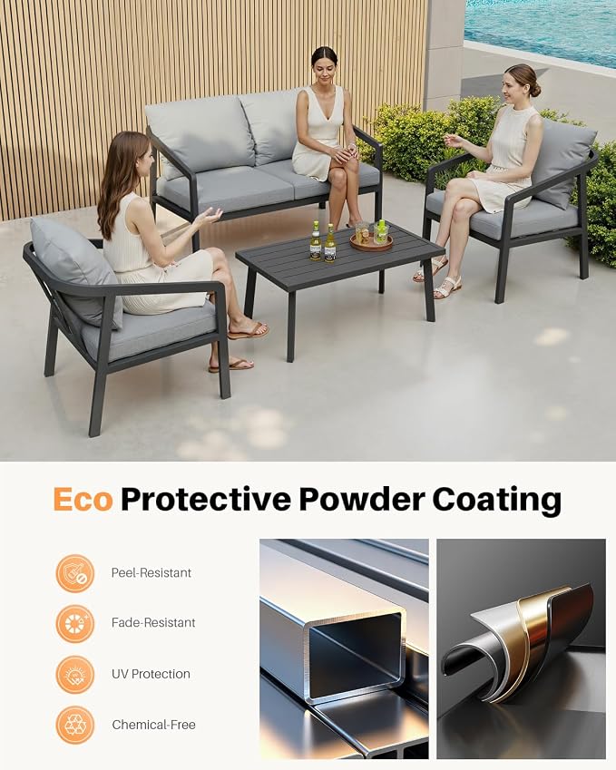 Patio Sofa Chairs Set of 2, Never-Rust Aluminum Outdoor Armchair - Image 7
