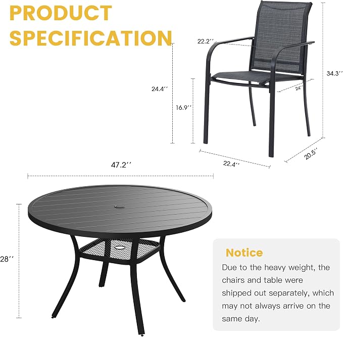 VICLLAX Patio Dining Set for 6, 7 Pieces Outdoor Furniture Set- 47" Round Patio - Image 2