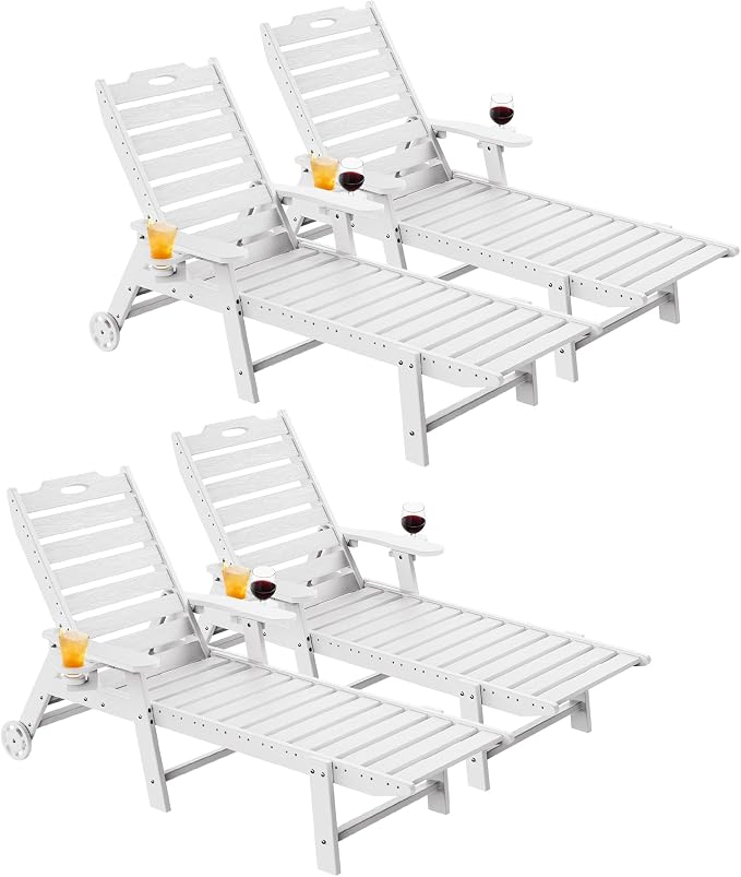 Carauci Lounge Chair Outdoor Set of 4, HDPE Chaise Lounge by Carauci