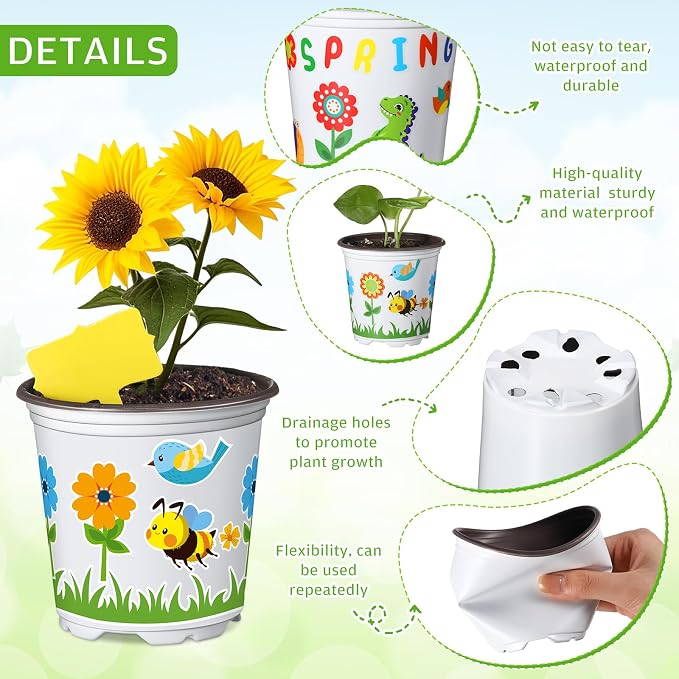 Capoda 48 Sets Garden Flower Pots Crafts Kit DIY Spring Plastic Seedling - Image 3