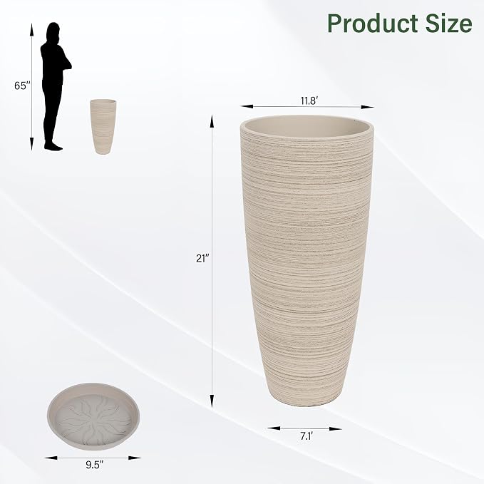 Set of 2 Tall Planter, 21 inch Large Plastic Planter - Image 3