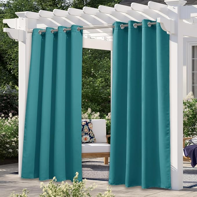 NICETOWN Peacock Teal Patio Outdoor Curtains 95 inch Length, Thermal Insulated by NICETOWN