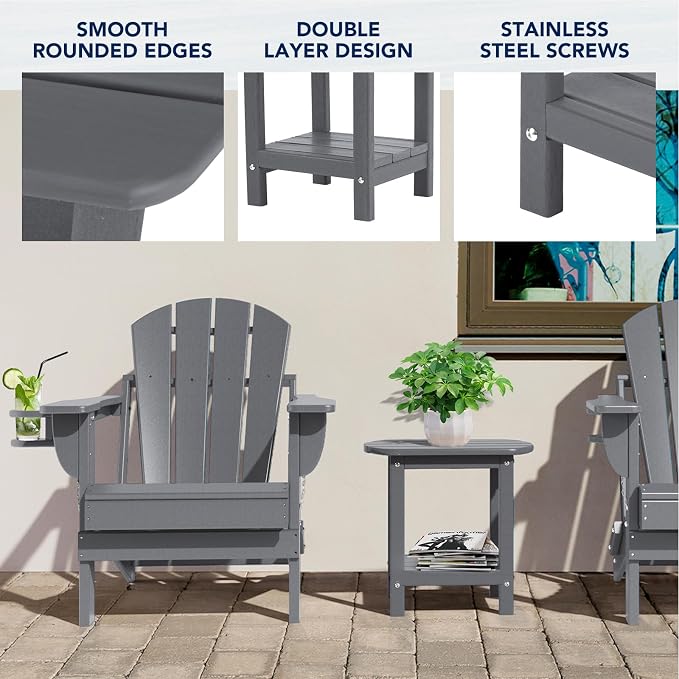 nalone Adirondack Side Table 16.5" Outdoor Side Table HDPE Plastic Double - Image 4