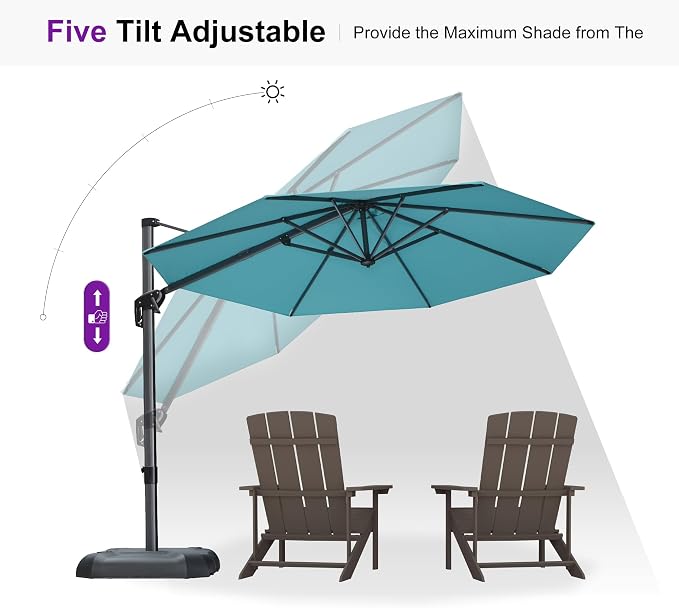 PURPLE LEAF 10 Feet Patio Umbrella Outdoor Cantilever Round Umbrella Aluminum - Image 6