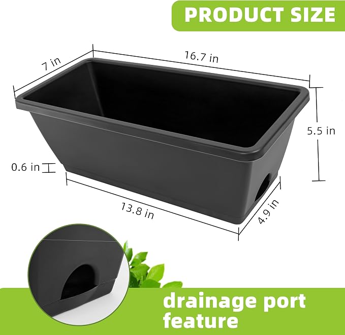 Window Box Planter, 7 Pack Plastic Vegetable Flower Planters Boxes 17 Inches - Image 3