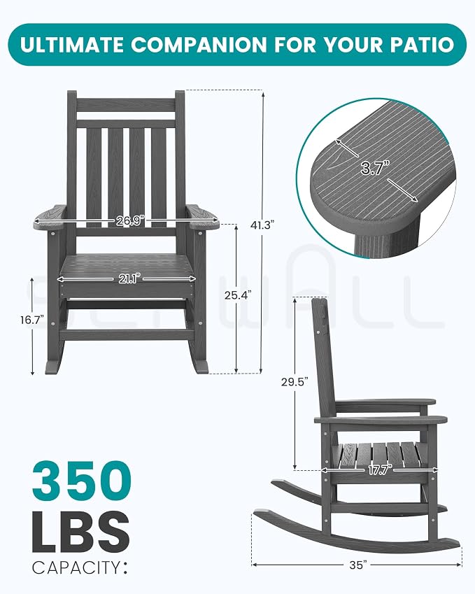 SERWALL Oversized Outdoor Rocking Chair Set of 2, HDPE Rocker - Image 3