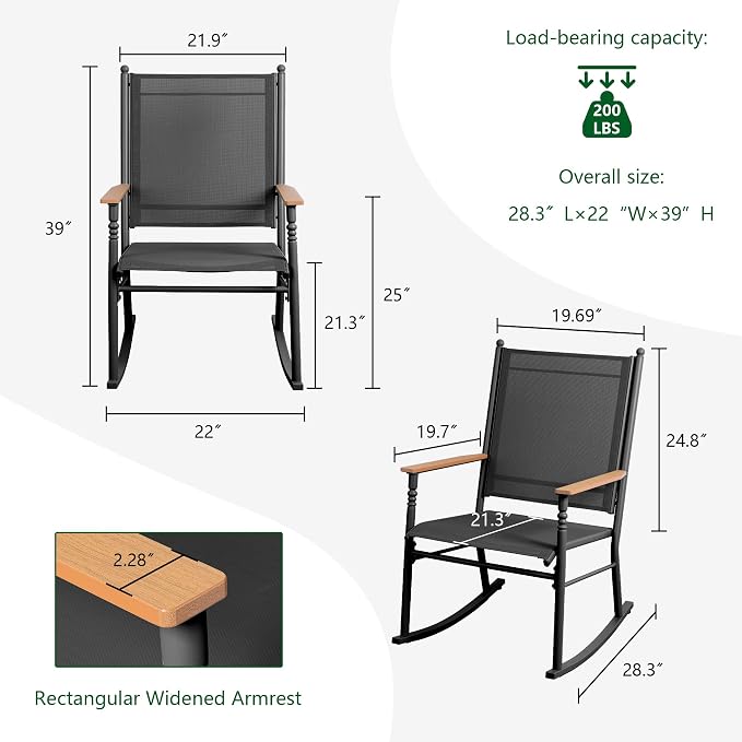Shintenchi Outdoor Rocking Chairs Set of 2, Upgraded High Back Patio Rocking - Image 3