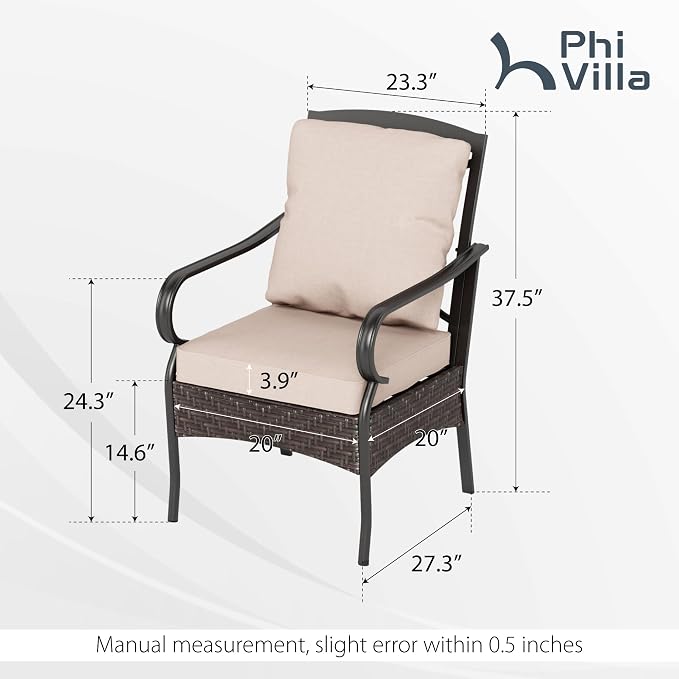 PHI VILLA Patio Chairs Set of 6, Heavy Duty Outdoor Metal Wicker Dining Chair - Image 6