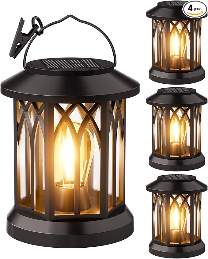 Solar Lanterns Outdoor Waterproof 4-Pack: Hanging Solar Lights by SIMLIX