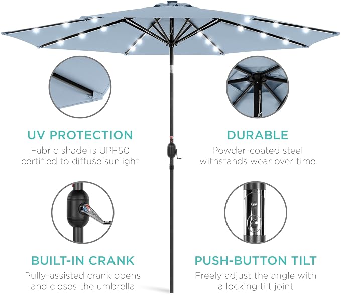 Best Choice Products 10ft Solar Polyester LED Lighted Patio Umbrella w/Tilt - Image 5