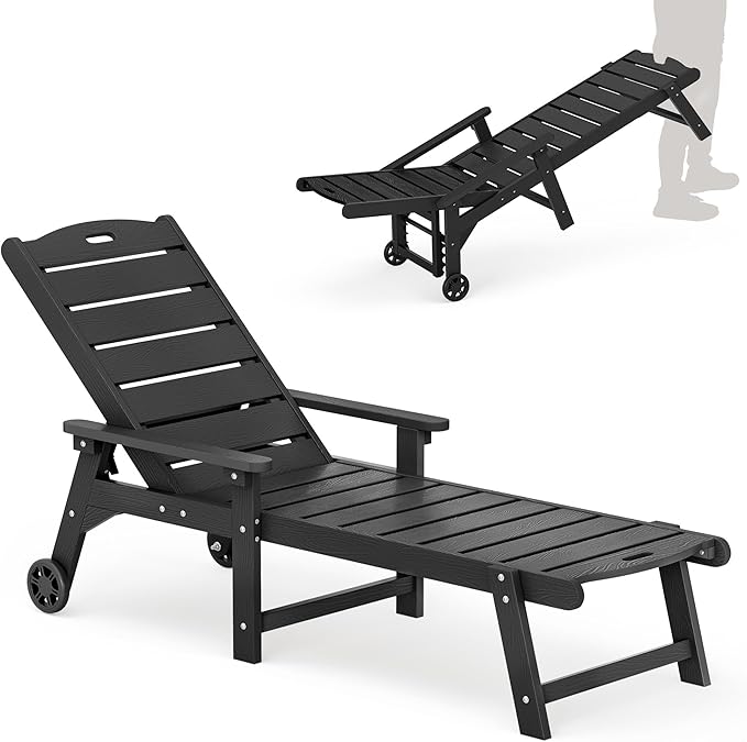 LUE BONA Outdoor Chaise Lounge, HDPS Chaise Lounger, 5 Positions Adjustable by LUEBONA
