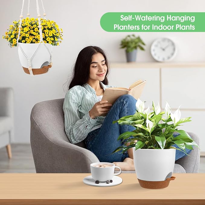 Hanging Planters for Indoor Outdoor Plants, 2 Pack Self Watering Hanging Pot - Image 5