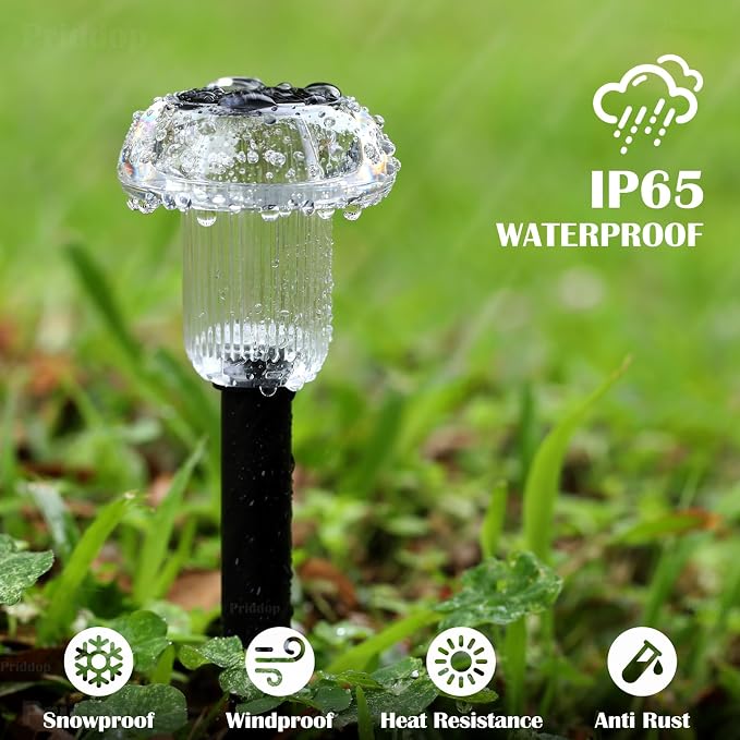 Solar Lights Outdoor Pathway Waterproof 8 Pack Cold White LED Acrylic Mushroom - Image 6