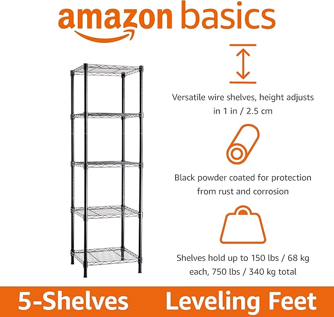 Amazon Basics 5-Shelf Tower Adjustable Storage Shelving Unit - Image 4