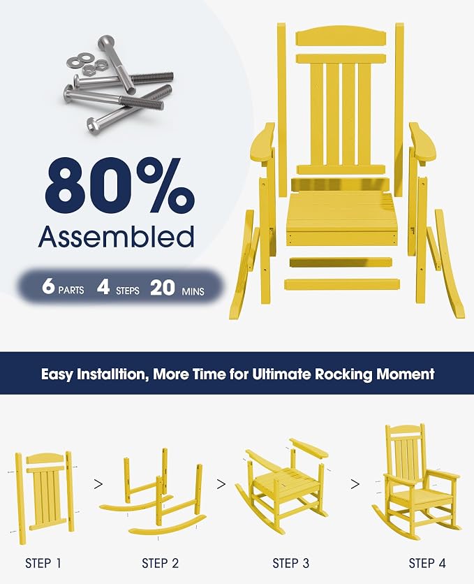 KINGYES Outdoor Rocking Chair Set of 2, High Density Polyethylene Patio Rocking - Image 3