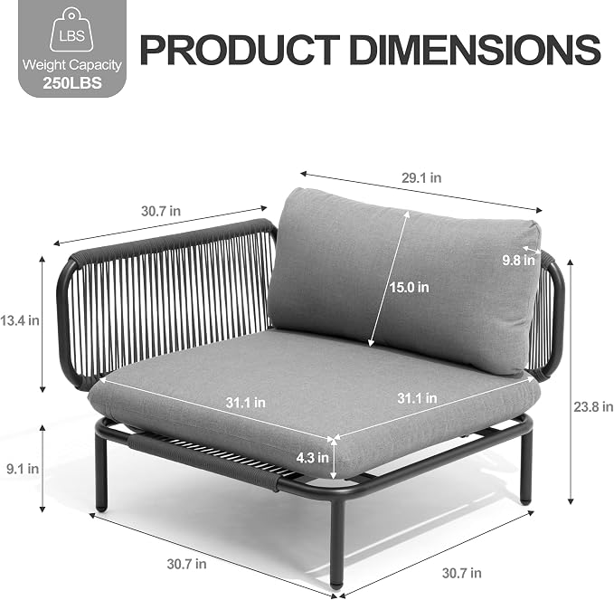 4 Piece Modern Outdoor Sectional Sofa, Weather-Resistant Metal Frame and - Image 2