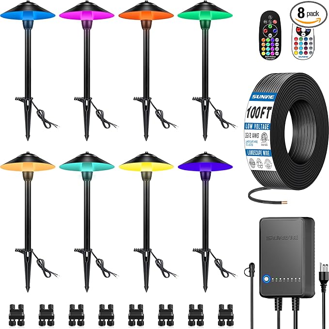 SUNVIE All-in-One RGBW Landscape Lighting Kit, 8 Pack Color Changing Low by SUNVIE