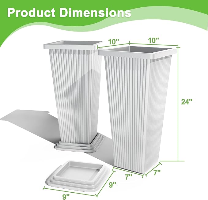 FENCY Set of 2 Tall Planters for Outdoor Plants, 24 Inch Large Tapered Pots - Image 3