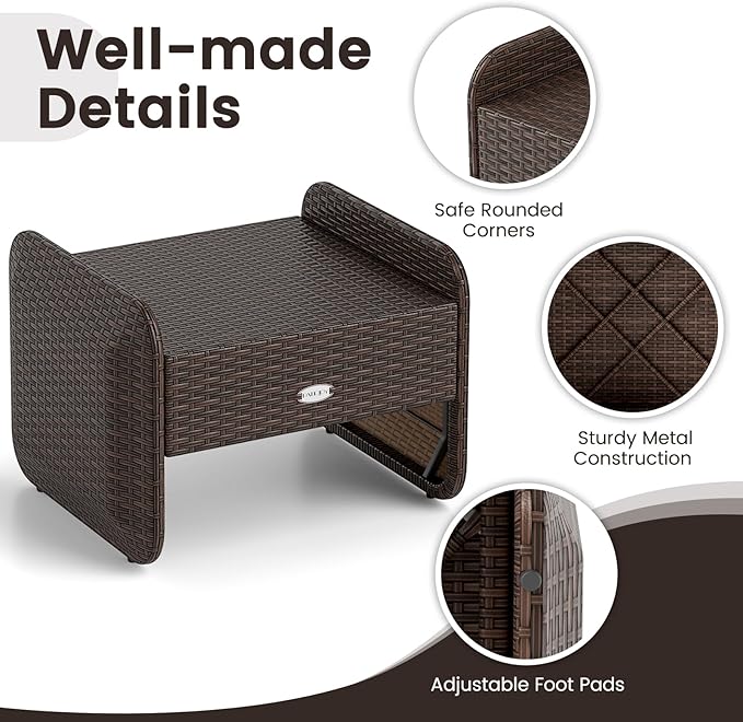 Tangkula 2 Pieces Patio PE Wicker Ottomans - Image 6